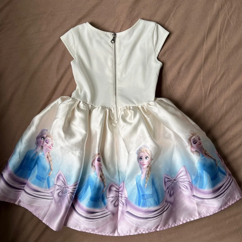 H&M White and Light Blue Girls' Frozen Print Dress with Pink Accents